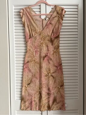 Women’s V-Neck Pink and Gold Floral Midi Dress